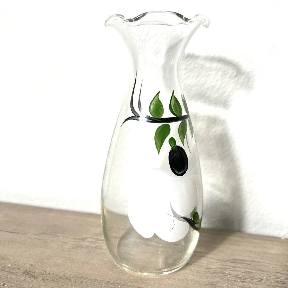Vtg Hand Painted Glass Bud Vase 6.75